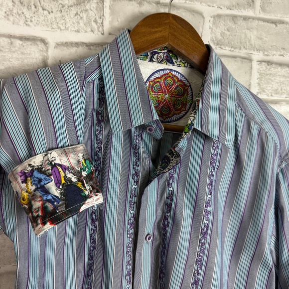 Robert Graham Designer Painters Flip Cuff Embroidered Dress Shirt Mens MEDIUM - Picture 1 of 8
